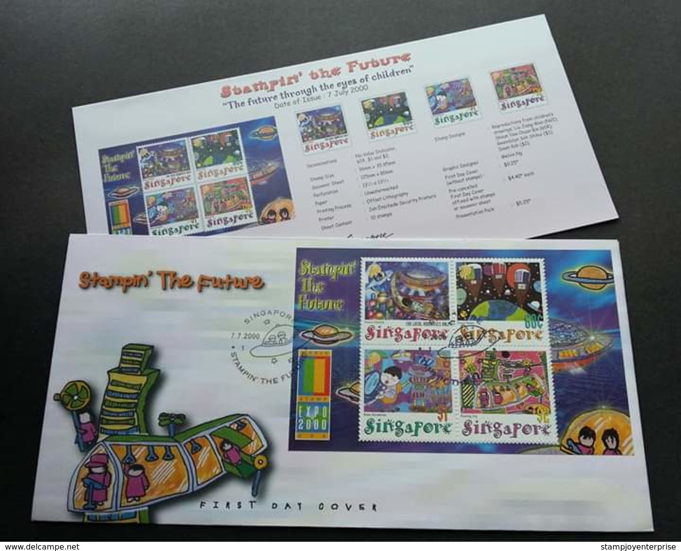 Singapore USA Expo Stampin The Future 2000 Children Painting Space UFO Drawing (FDC) - Singapour (1959-...)