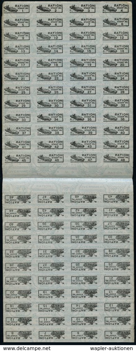 U.S.A. 1944 "WAR RATION BOOK No.3", Heft (kl. Rostfleckchen) Mit Wertmarken Für Rationierte Güter, Insges. 28 R-Marken + - Seconda Guerra Mondiale