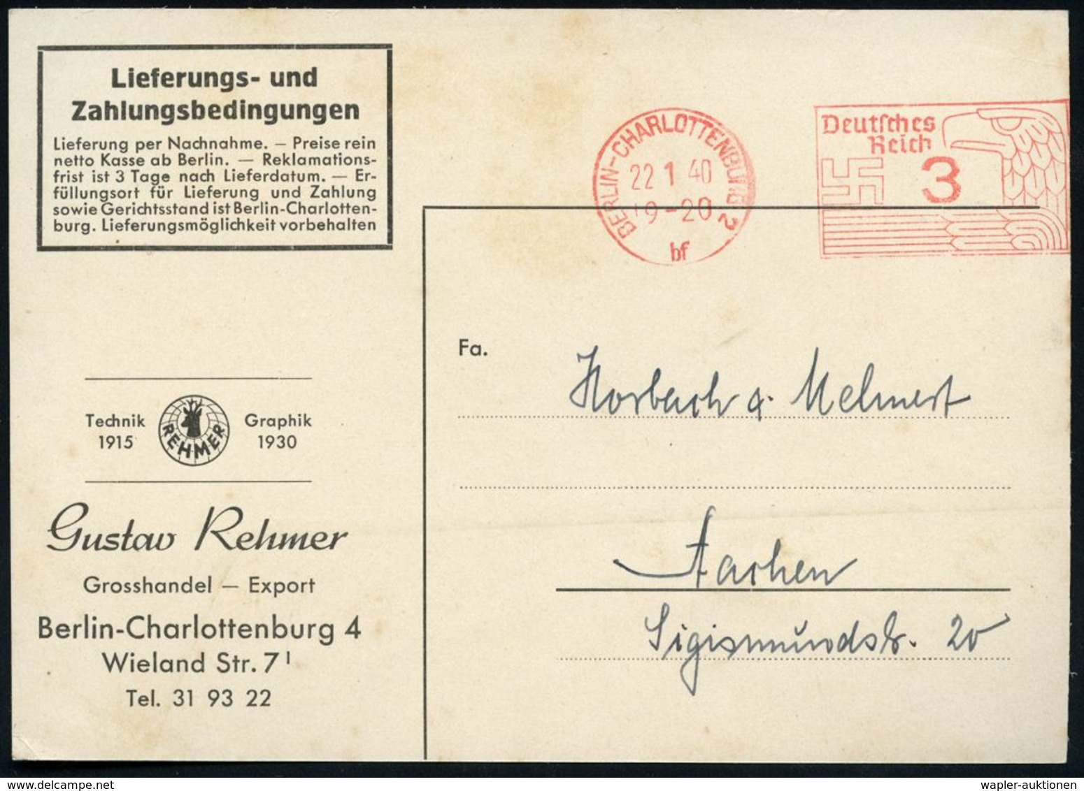 BERLIN-CHARLOTTENBG.2/ Bf 1940 (22.1.) PFS 3 Pf. Auf Reklame-Kt: Verdunklungs-Taschenlampe! (mit Leuchtschlitz) U. Preis - Guerre Mondiale (Seconde)