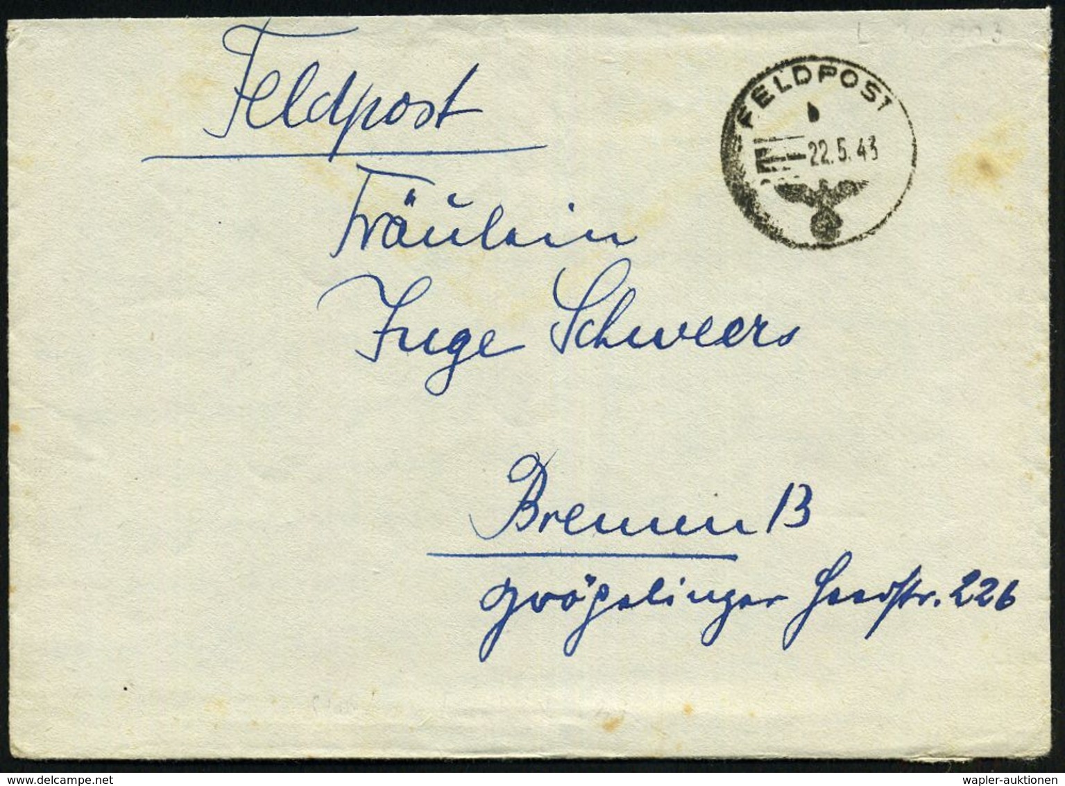 DEUTSCHES REICH 1943 (19.3./22.5.) 2x 1K: FELDPOST/b/--- + 1x Rs. Hs. Abs.: "L 04506, Luftg.-P. München 2" = Schwere Fla - WO2