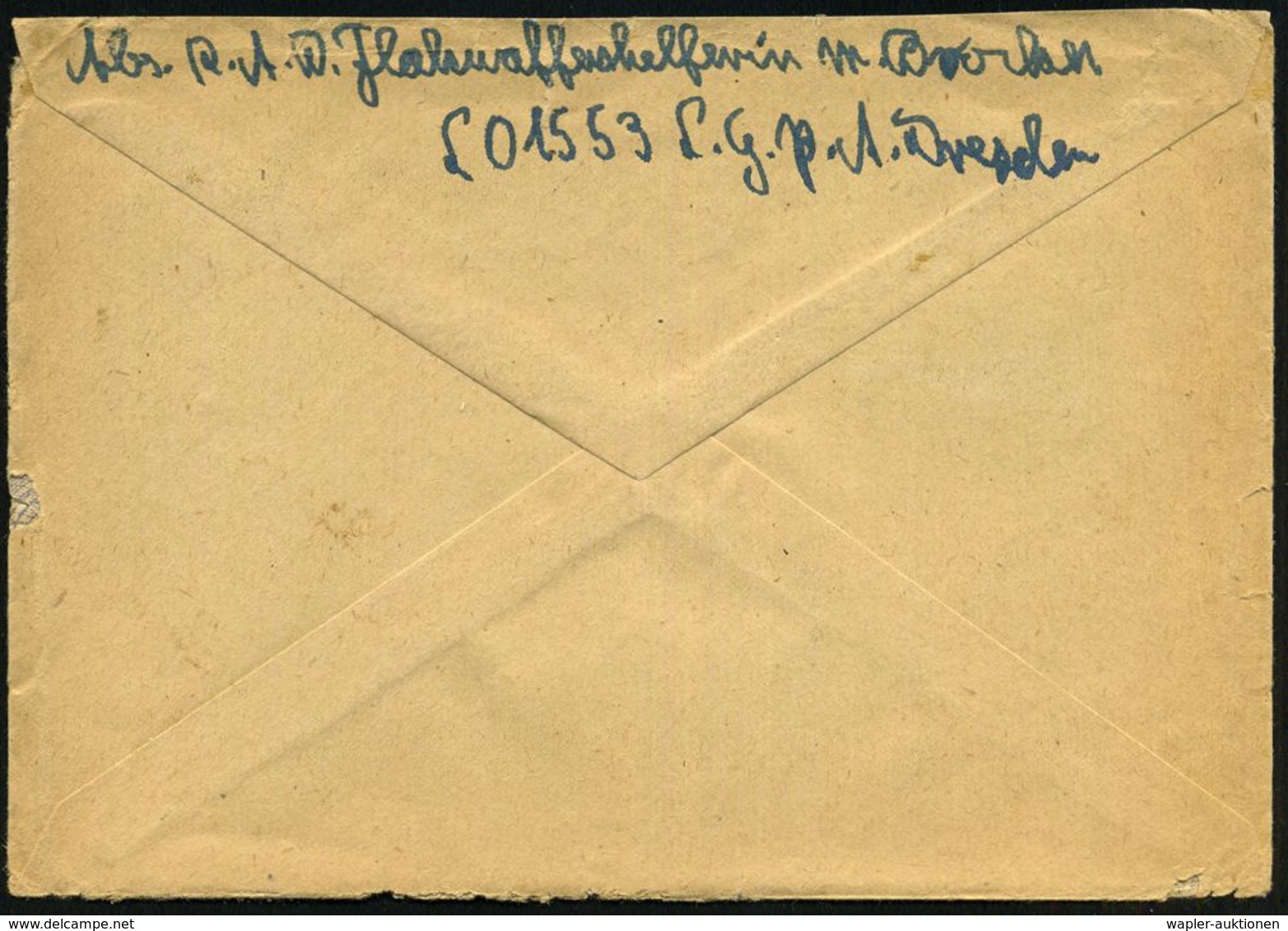 DEUTSCHES REICH 1945 (2.2.) 1K-Gitter = Tarnstempel + Viol. 1K-HdN: Feldpostnr. L 01553 = 1. Battr. Flakscheinwerfer Abt - WW2