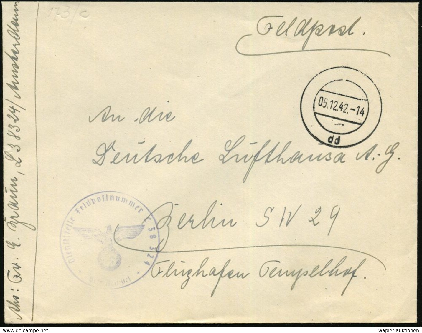 DT.BES.NIEDERLANDE 1942 (5.12.) Aptierter 2K-Steg "d D" = Tarnstempel Arnheim + Viol. 1K-HdN: L 38 324 = Nachtjagd-Gesch - WO2