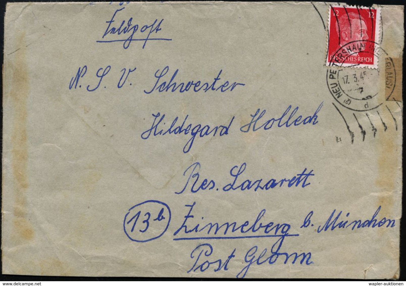 (2) NEU PETERSHAIN (NIEDERLAUS)/ D 1945 (17.3.) Seltener RoWellenSt. Mit PLGZ Klar Gest. Fernbf. (kl. Rand-Mäng.) Nach ( - Guerre Mondiale (Seconde)