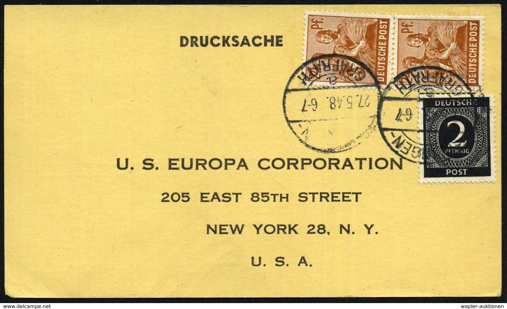 SOLINGEN-/ GRÄFRATH/ A 1948 (27.5.) 1K-Brücke Auf CARE-Kt.: US EUROPA CORPORATION NEW YORK = CARE-Paket-Bestätigung, 50- - WO2