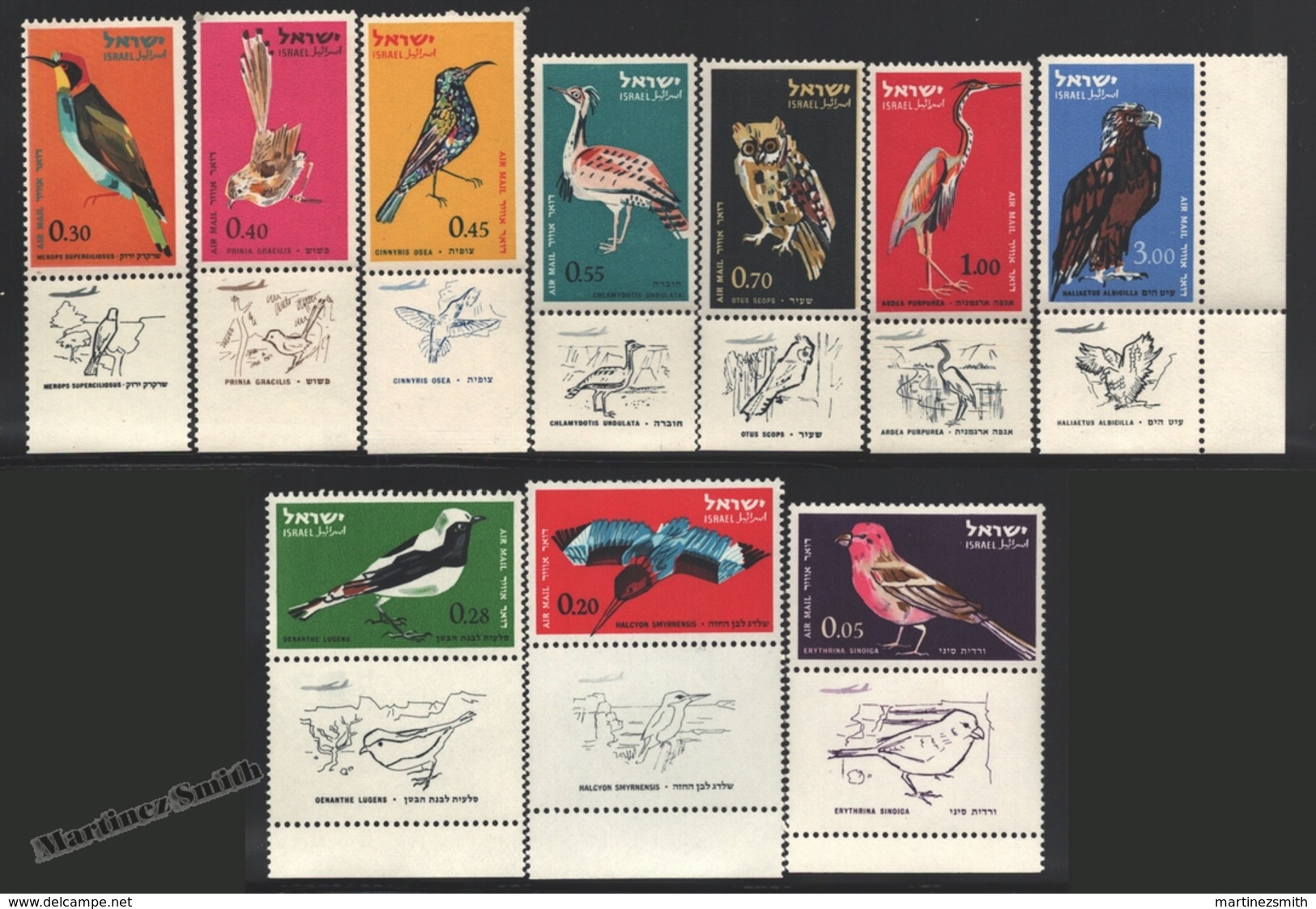 Israel 1963  Yv. Av 28-37, Airmail, Fauna, Birds – Tab - MNH - Airmail