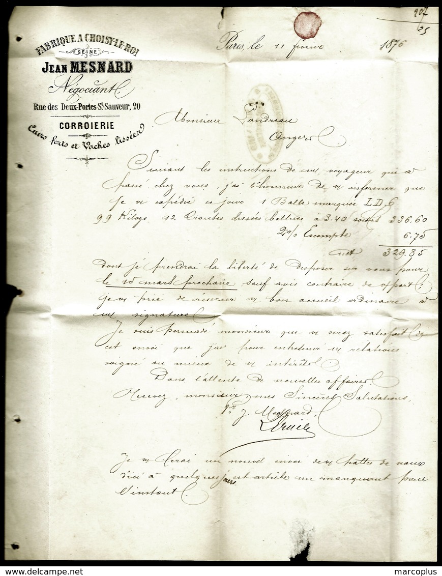 CP9- 23-  LETTRE CLASSIQUE TIMBRE CÉRÈS N°60C- RARE OBLIT. PETITE ETOILE PLEINE (?)- CAD PARIS 1876 T.1340- 3 SCANS - 1849-1876: Période Classique