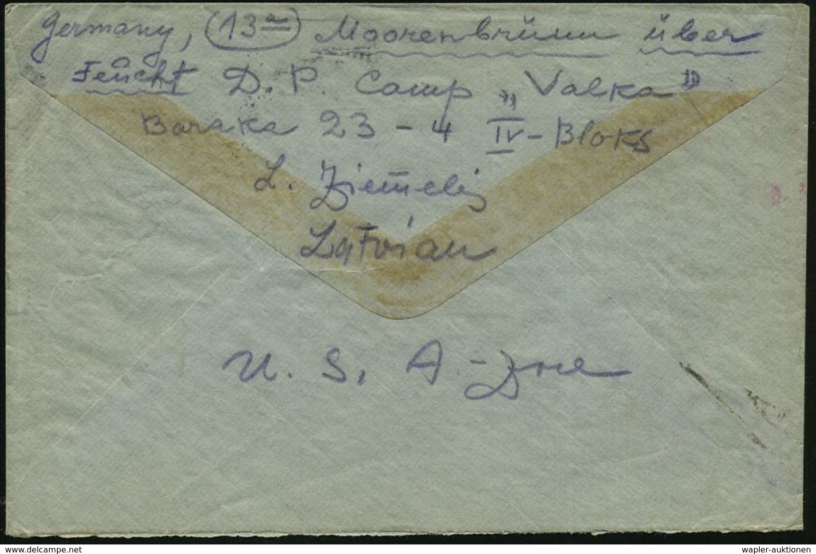 Moorenbrünn über Freucht 1947 (9.8.) Hs. Abs.: "D.(isplaced) P.(erson) Camp 'Valka'.. Latvian" (Lette) EF 75 Pf. Stephan - Sonstige & Ohne Zuordnung