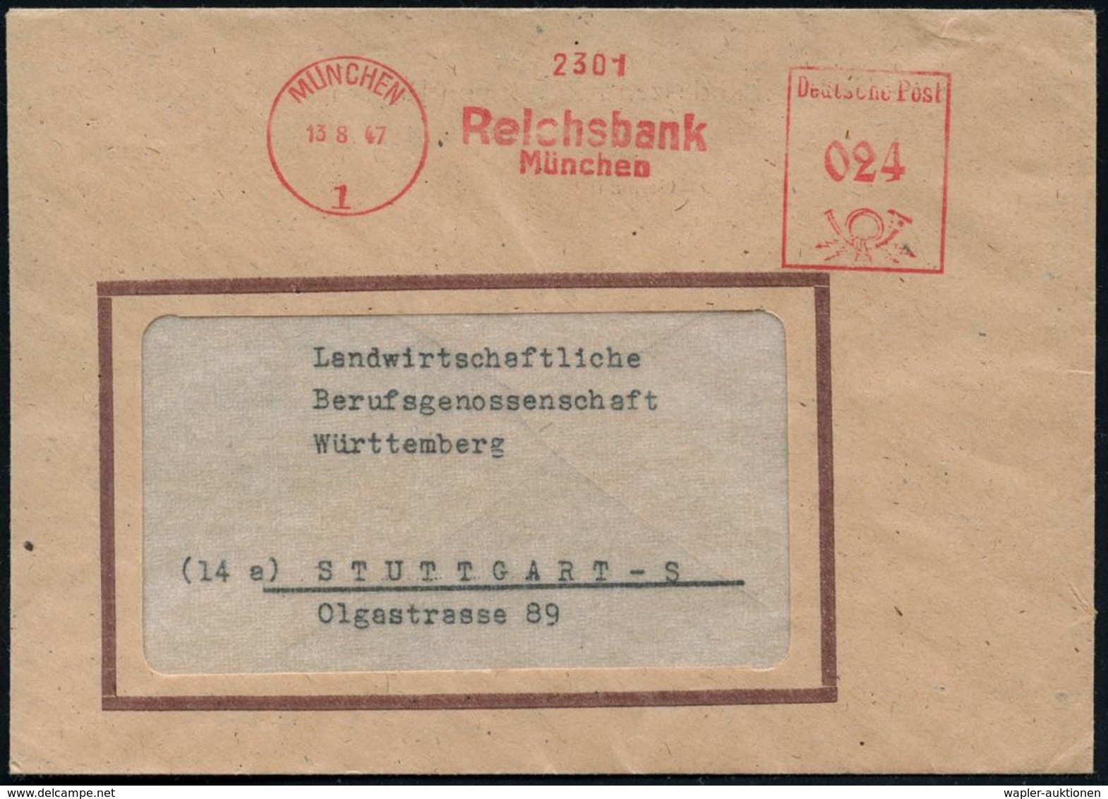 MÜNCHEN/ 1/ Reichsbank 1947 (13.8.) Seltener AFS-Typ + Rs. Neuer Abs.-Vordr.: Landes-Zentralbank Von Bayern! = Vorläufer - Autres & Non Classés