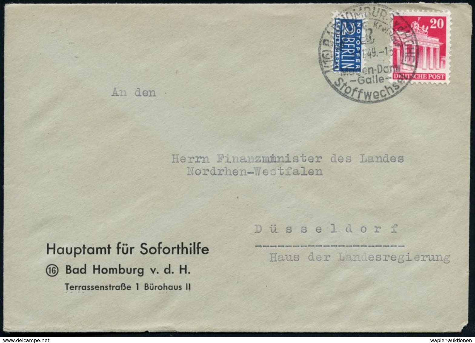 (16) BAD HOMBURG V D HÖHE/ ..Magen-Darm-/ Galle-/ Stoffwechsel 1949 (5.11.) HWSt Auf Dienst-Bf.: Hauptamt Für Soforthilf - Altri & Non Classificati