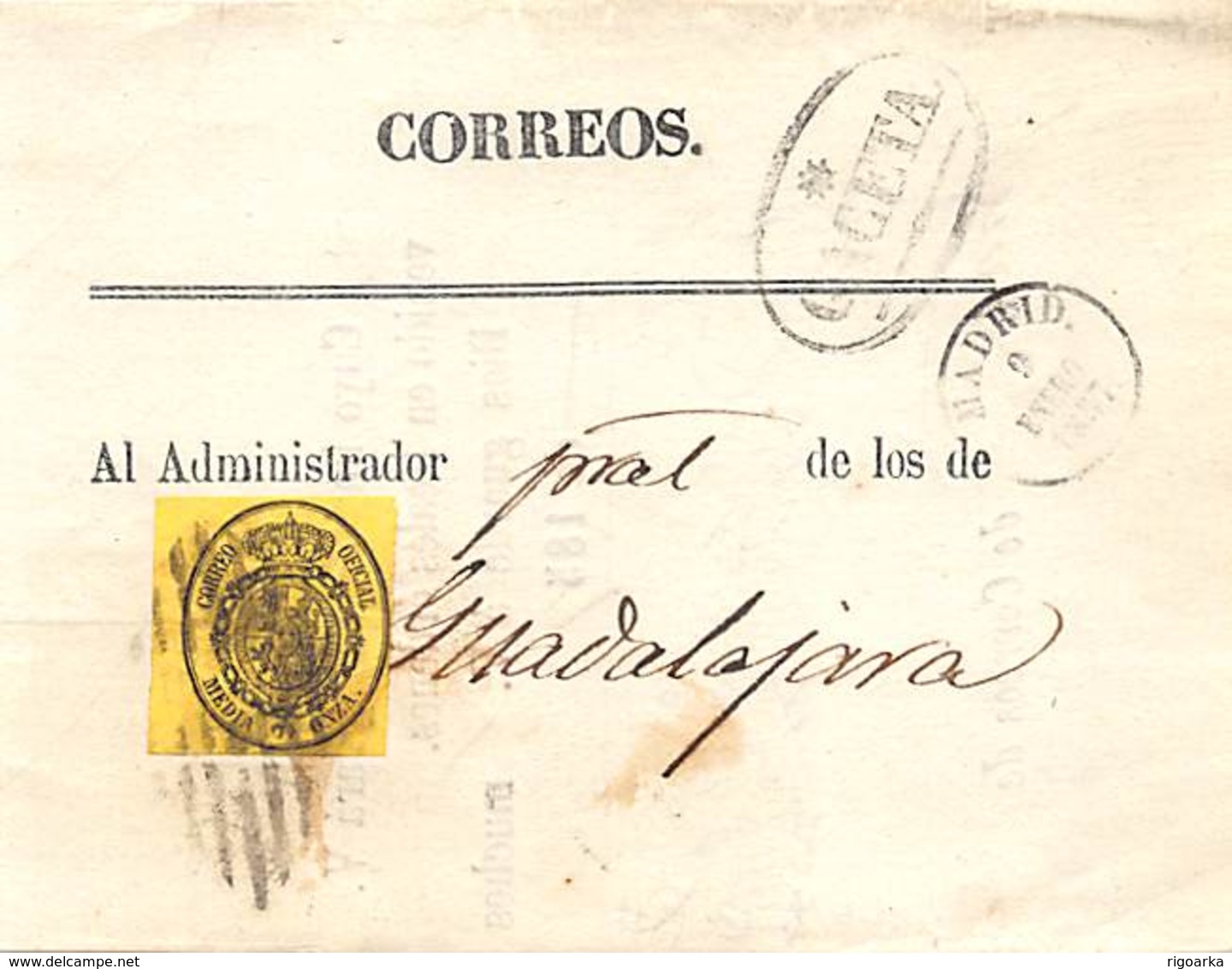 1876.- ED. Nº 35. RECIBO DE LA GACETA .FECHADOR ENSAYO DE MADRID 89 ENERO). MATASELLO ROMBO DE BARRAS - Used Stamps