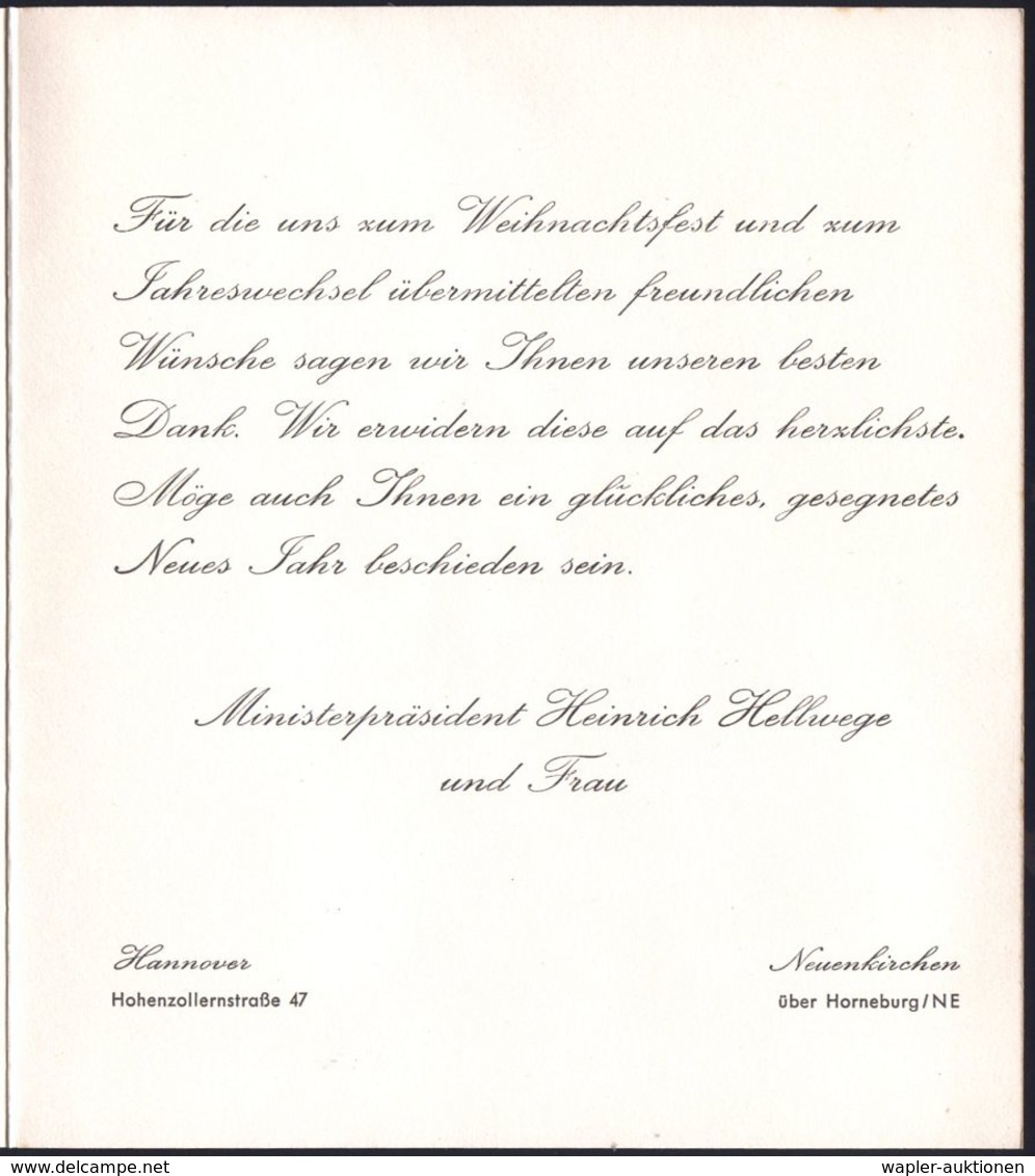 (20a) HANNOVER 2/ Der Niedersächs./ Ministerpräsident/ -Staatskanzlei- 1955 (30.12.) AFS Auf Dienst-Bf. + Inhalt: Dank-K - Altri & Non Classificati