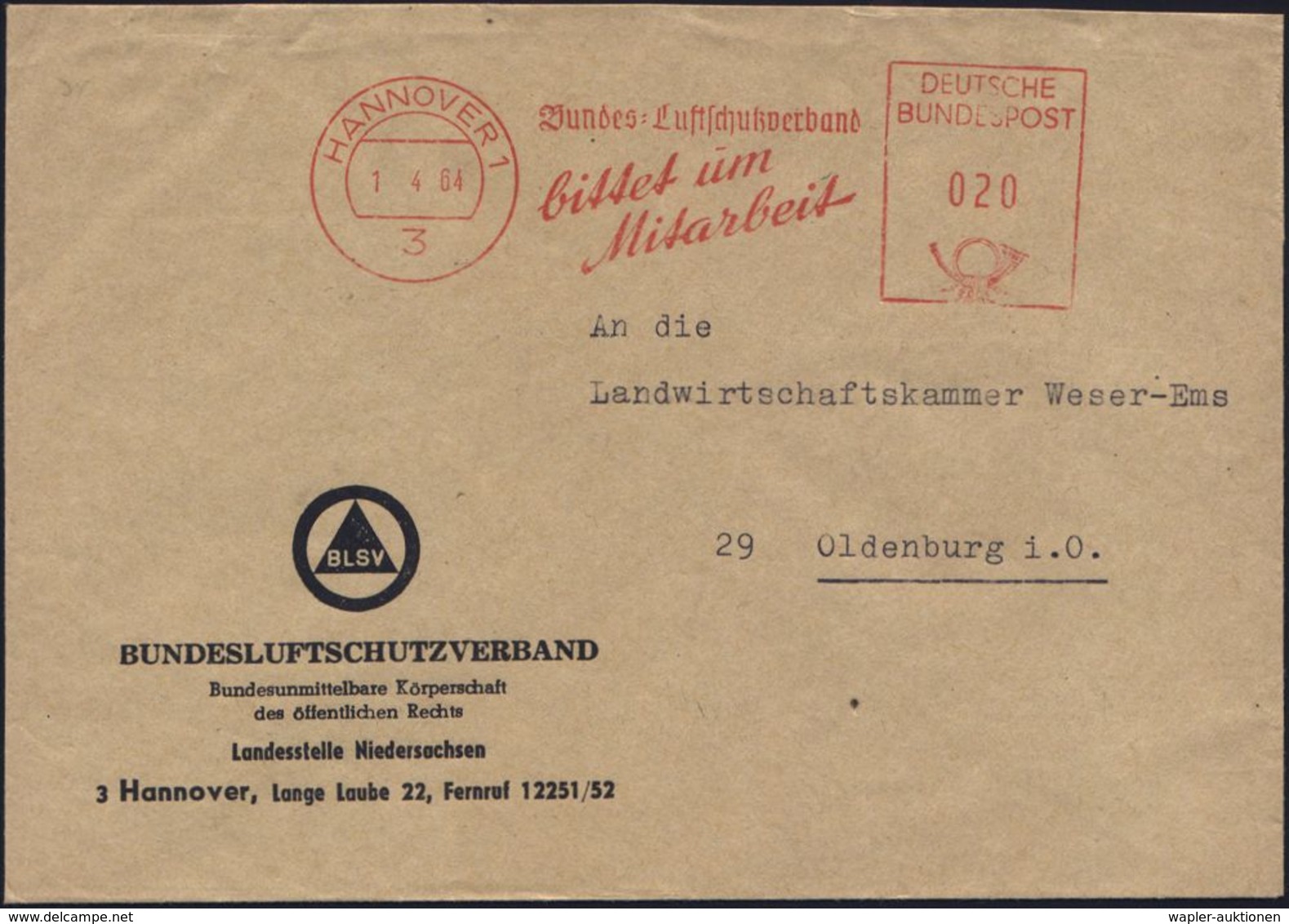 (20a) HANNOVER 1/ Bundes-Luftschutzverband/ Bittet Um/ Mitarbeit 1964 (1.4.) AFS Auf Dienst-Bf.: Bundesluftschutzverband - Andere & Zonder Classificatie