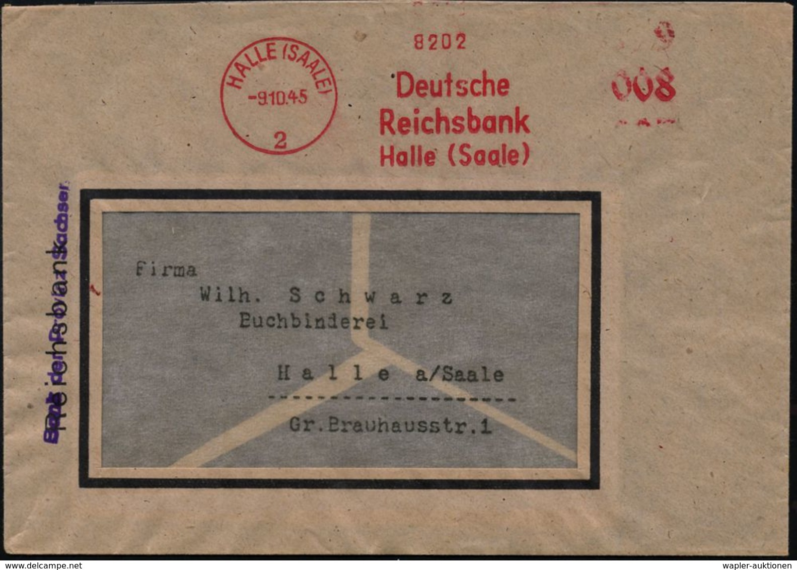 HALLE (SAALE)/ 2/ Deutsche/ Reichsbank.. 1945 (9.10.) Total, Aptierter AFS = Wertrahmen + NS-Reichsadler Entfernt! = Not - Sonstige & Ohne Zuordnung