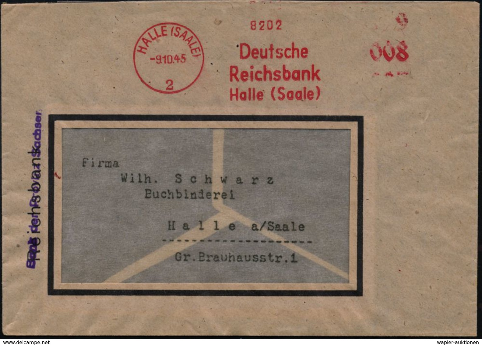 HALLE (SAALE)/ 2/ Deutsche/ Reichsbank.. 1945 (9.10.) Total, Aptierter AFS = Wertrahmen + NS-Reichsadler Entfernt! = Not - Autres & Non Classés
