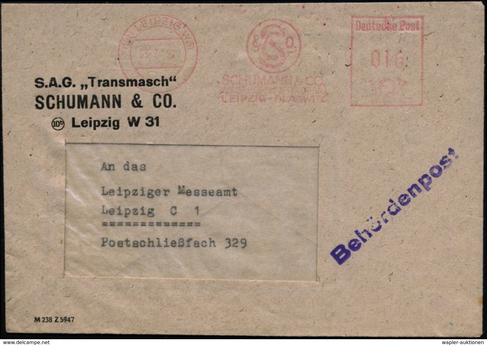 (10) LEIPZIG W31/ SCHUMANN & CO/ ARMATUREN-U.APPARATE-BAU 1949/50 2x AFS (altes Firmen-Monogr.) Je Auf Firmen-Vs.: Staat - Altri & Non Classificati