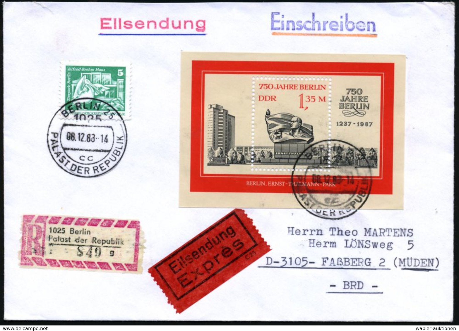 1025 BERLIN 25/ Cc/ PALAST DER REPUBLIK 1988 (8.12.) 1K-Steg = Hauspostamt Der DDR-Volkskammer, 2x (1x Gering Ver-wischt - Otros & Sin Clasificación