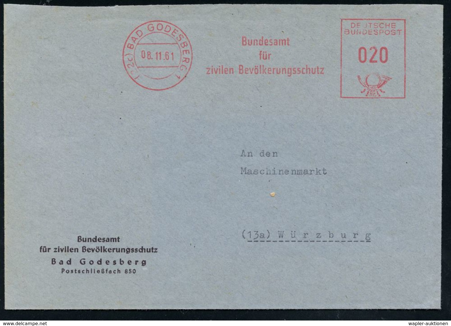 (22c) BAD GODESBERG 1/ Bundesamt/ Für/ Zivilen Bevölkerungsschutz 1961 (8.11.) AFS , Gegr. 1957 - 1973, Danach Bundesamt - Autres & Non Classés