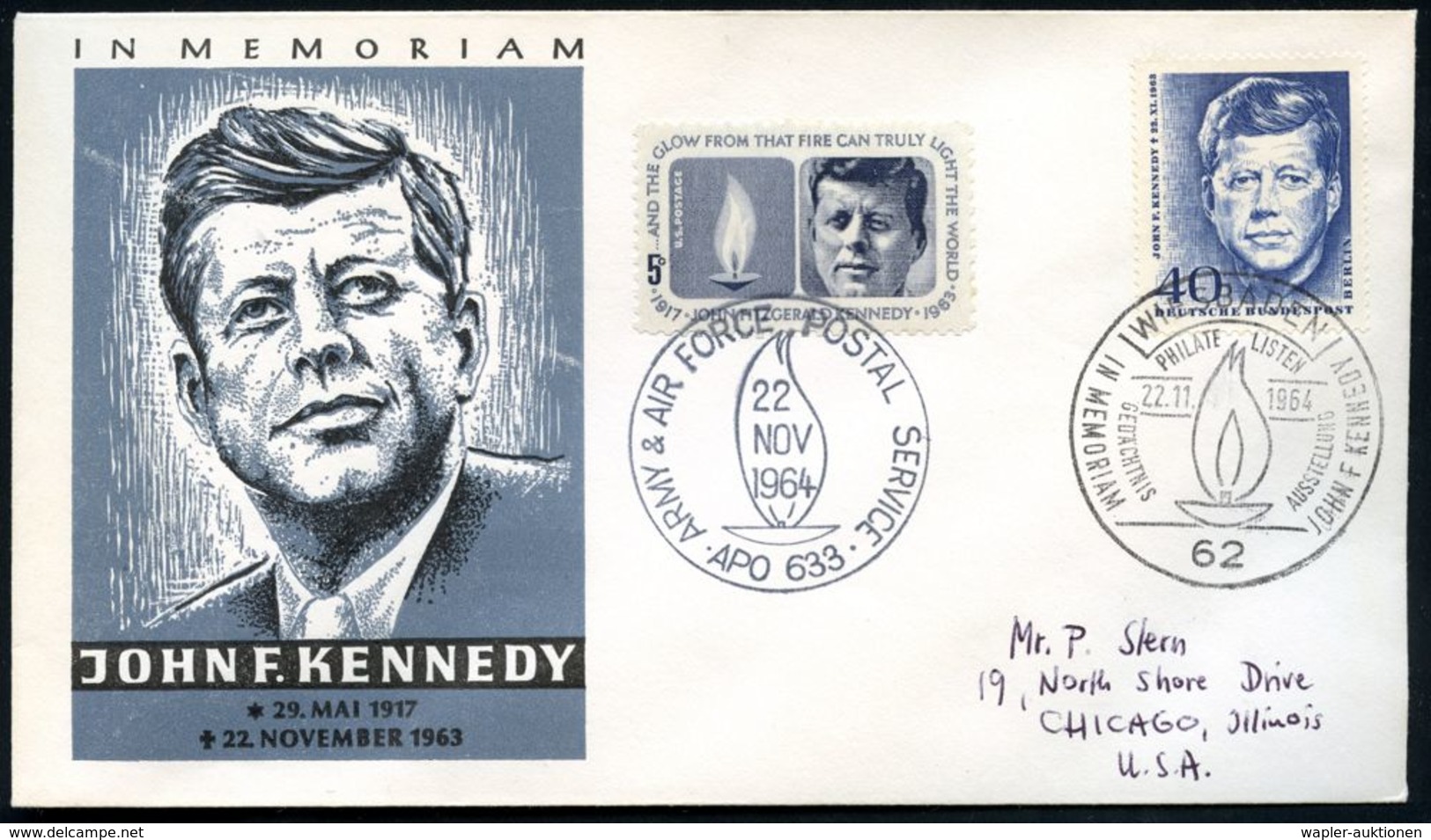 6200 WIESBADEN/ IN MEMORIAM JOHN F KENNEDY 1964 (22.11.) SSt = Ewige Flamme Auf MiF 40 Pf. Kennedy (Berlin Mi.241) + Omn - Sonstige & Ohne Zuordnung