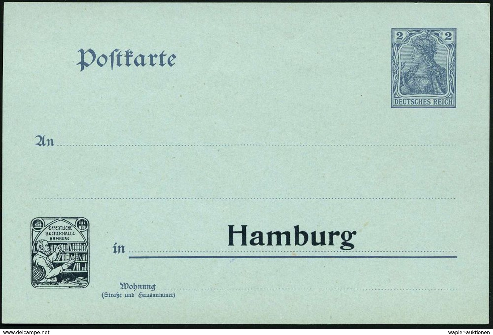 Hamburg 1902 2 Pf. Orts-P Germania, Grau, Vs. Und Rs. Zudruck: OEFFENTL. BÜCHERHALLE HAMBURG (Mann Am Bücherregal, Globu - Ohne Zuordnung