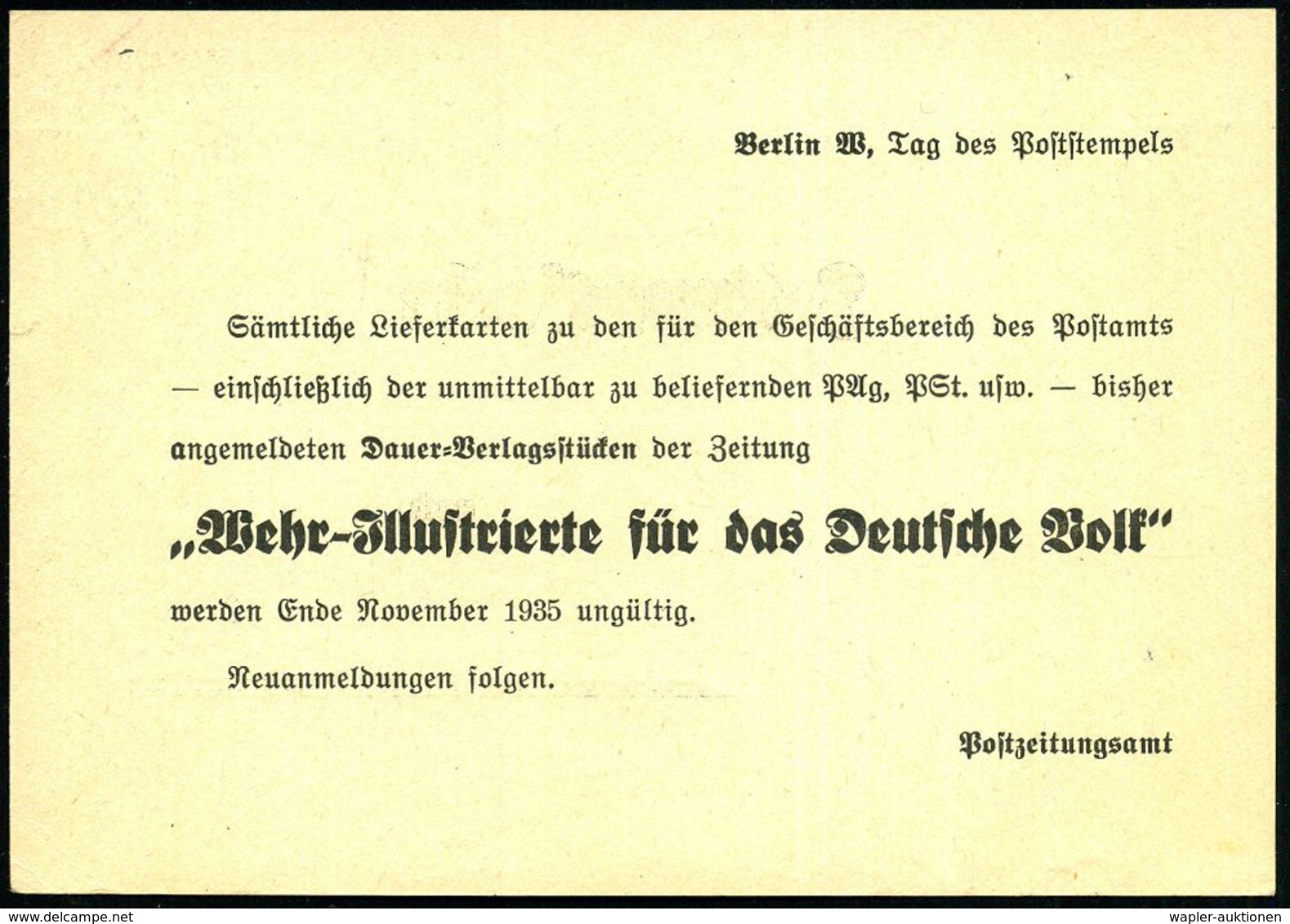 BERLIN C2/ Dl/ Benutzt/ Die/ Luftpost! 1935 (11.11.) MWSt, Dienstkt.: Zeitungssache Betr. "Wehr-Jllustrierte Für Das Deu - Non Classificati