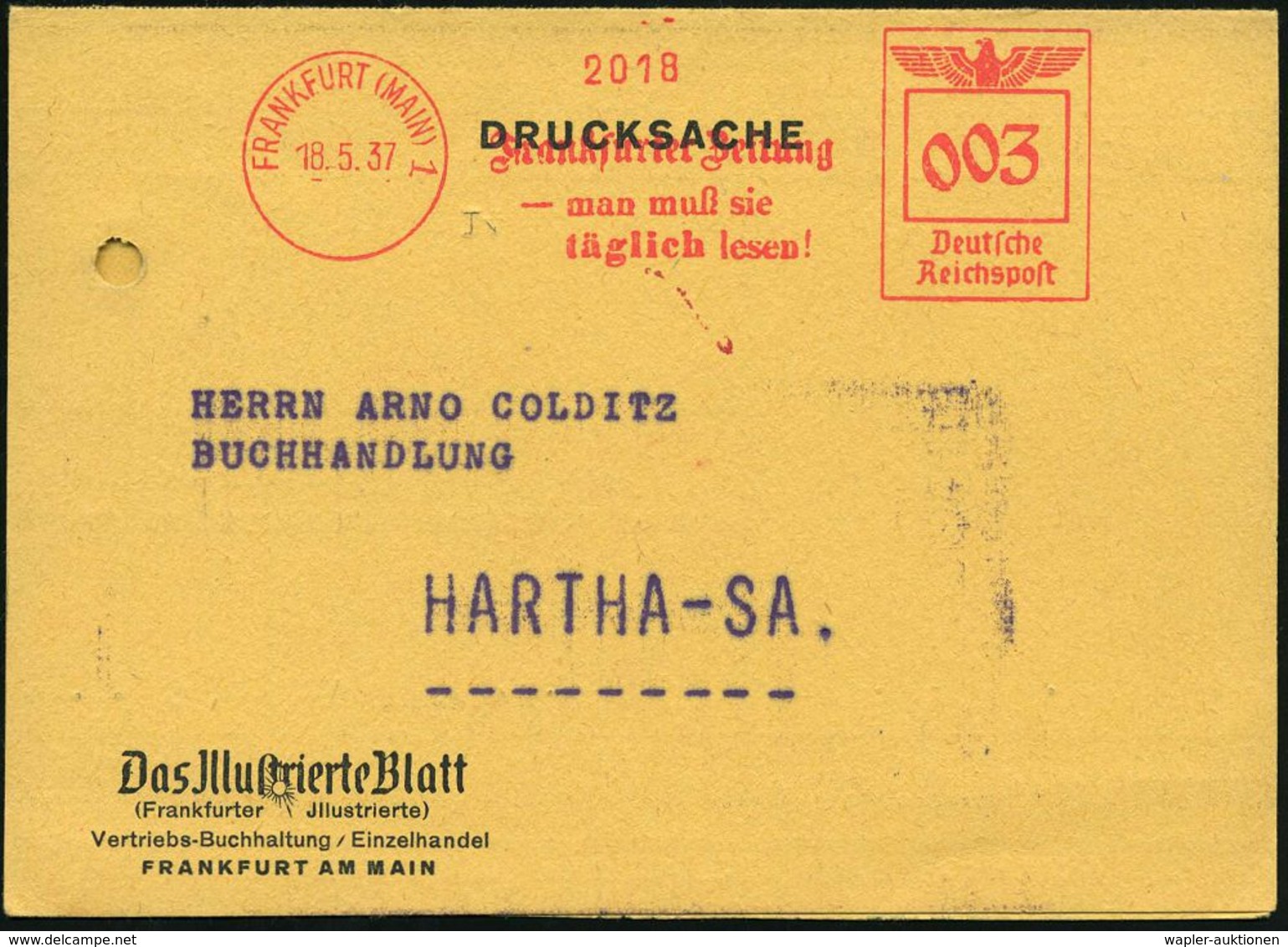 FRANKFURT (MAIN) 1/ Frankfurter Zeitung/ - Man Muß Sie/ Täglich Lesen! 1937 (18.5.) AFS = Einzige Zeitung, Die Bis 1943  - Non Classés