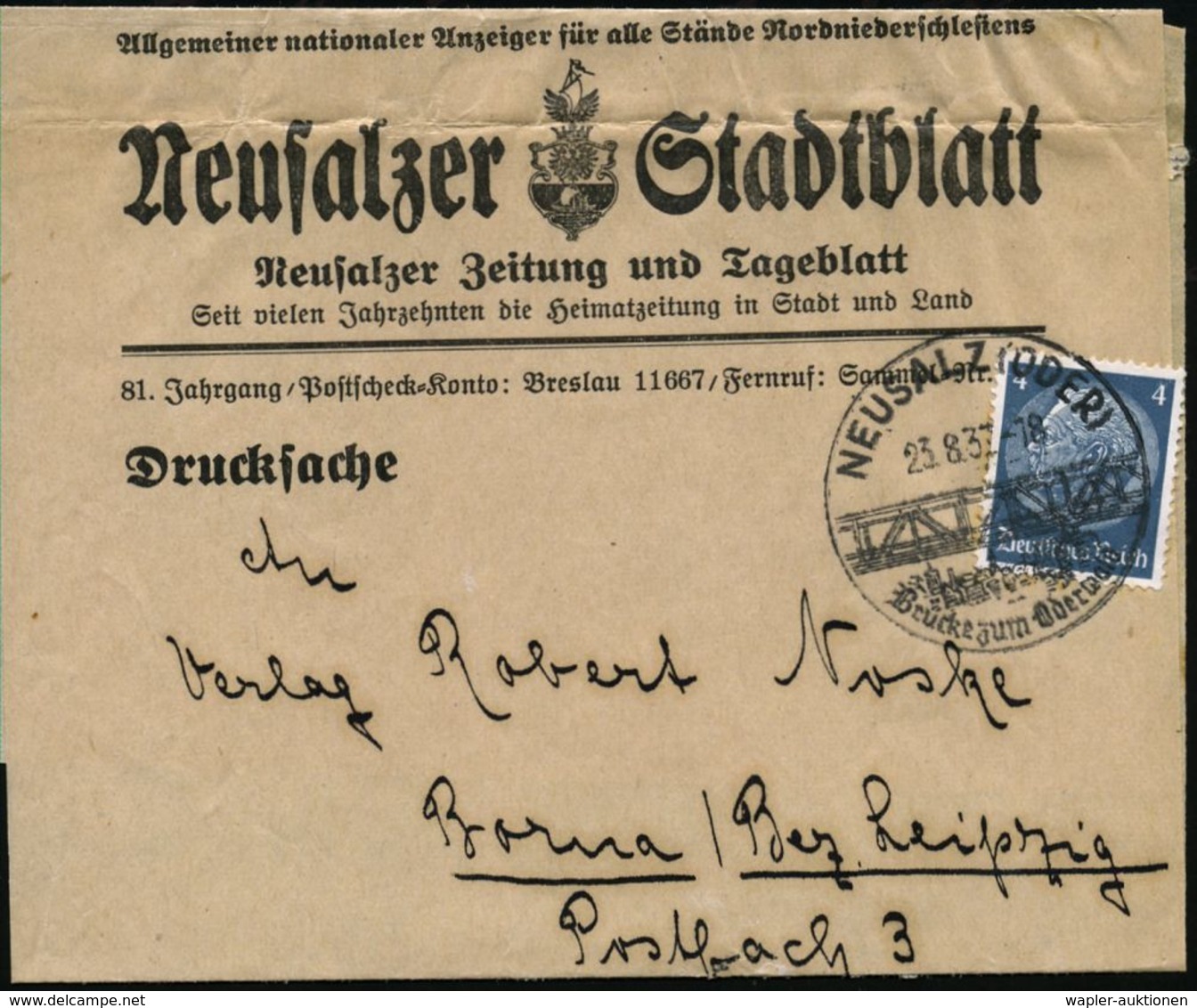 NEUSALZ (ODER)/ Brücke Zum Oderwald 1937 (23.8.) HWSt = Brücke über Ort Klar Auf Zeitungs-Sb.: Neusalzer Stadtblatt (Bo. - Non Classificati
