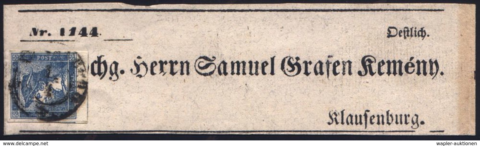 ÖSTERREICH 1852 0,6 Kr. "Blauer Merkur", EF Breit- Bis überrandig Auf Vollständ. Zeitungs-Sb. (Schleife) Der "Ost-Deutsc - Non Classificati