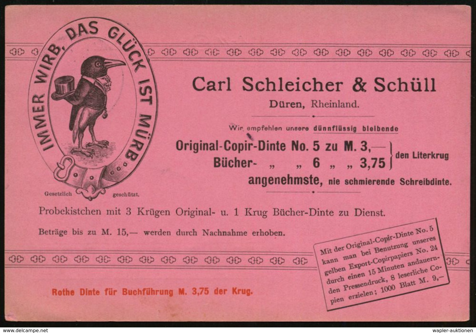 DÜREN/ *(RHEINL)/ A 1896 (12.5.) 1K-Gitter Auf EF 3 Pf. Krone, Braun Mit Firmenlochung: "C S & S" = C Arl Sschleicher &  - Zonder Classificatie