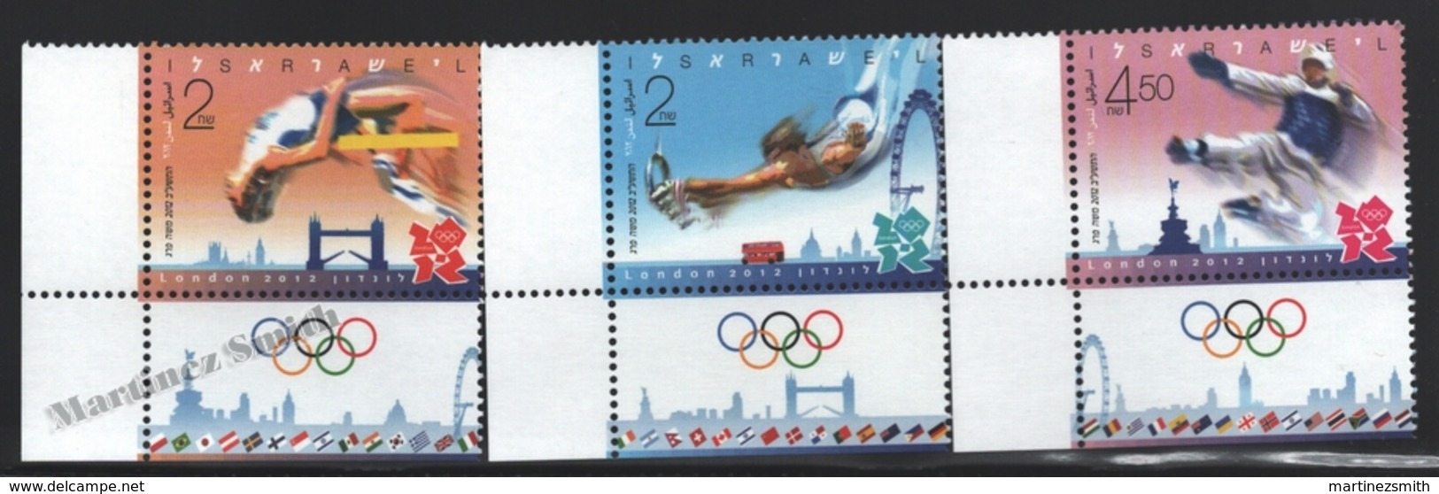 Israel 2012  Yv. 2200-02, London Summer Olympic Games – Tab - MNH - Unused Stamps (with Tabs)