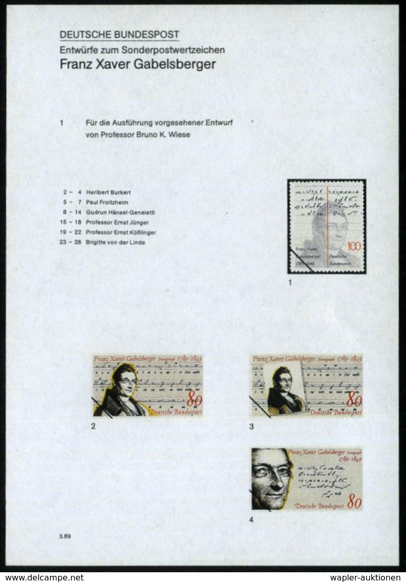 B.R.D. 1989 (März) 100 Pf. U. 80 Pf. "200. Geburtstag F. X. Gabelsberger", 28 Verschied. Color-Entwürfe Der Bundesdrucke - Zonder Classificatie