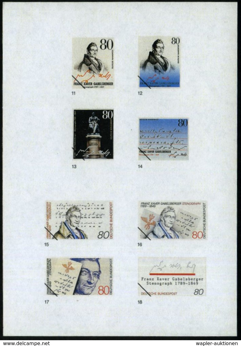 B.R.D. 1989 (März) 100 Pf. U. 80 Pf. "200. Geburtstag F. X. Gabelsberger", 28 Verschied. Color-Entwürfe Der Bundesdrucke - Unclassified