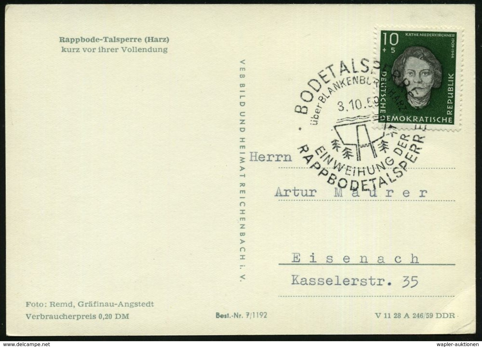 BODETALSPERRE/ über BLANKENBURG/ EINWEIHUNG DER/ RAPPBODETALSPERRE 1959 (3.10.) Seltener SSt = Bode-Talsperre Klar Auf S - Water