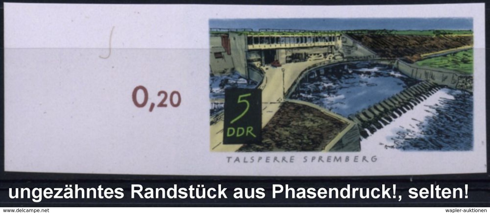 D.D.R. 1968 5 Pf. "Talsperre Spremberg", 4 Verschied.,  U N G E Z.   P H A S E N D R U C K E ! (1x Randstück) 1x Ohne We - Eau