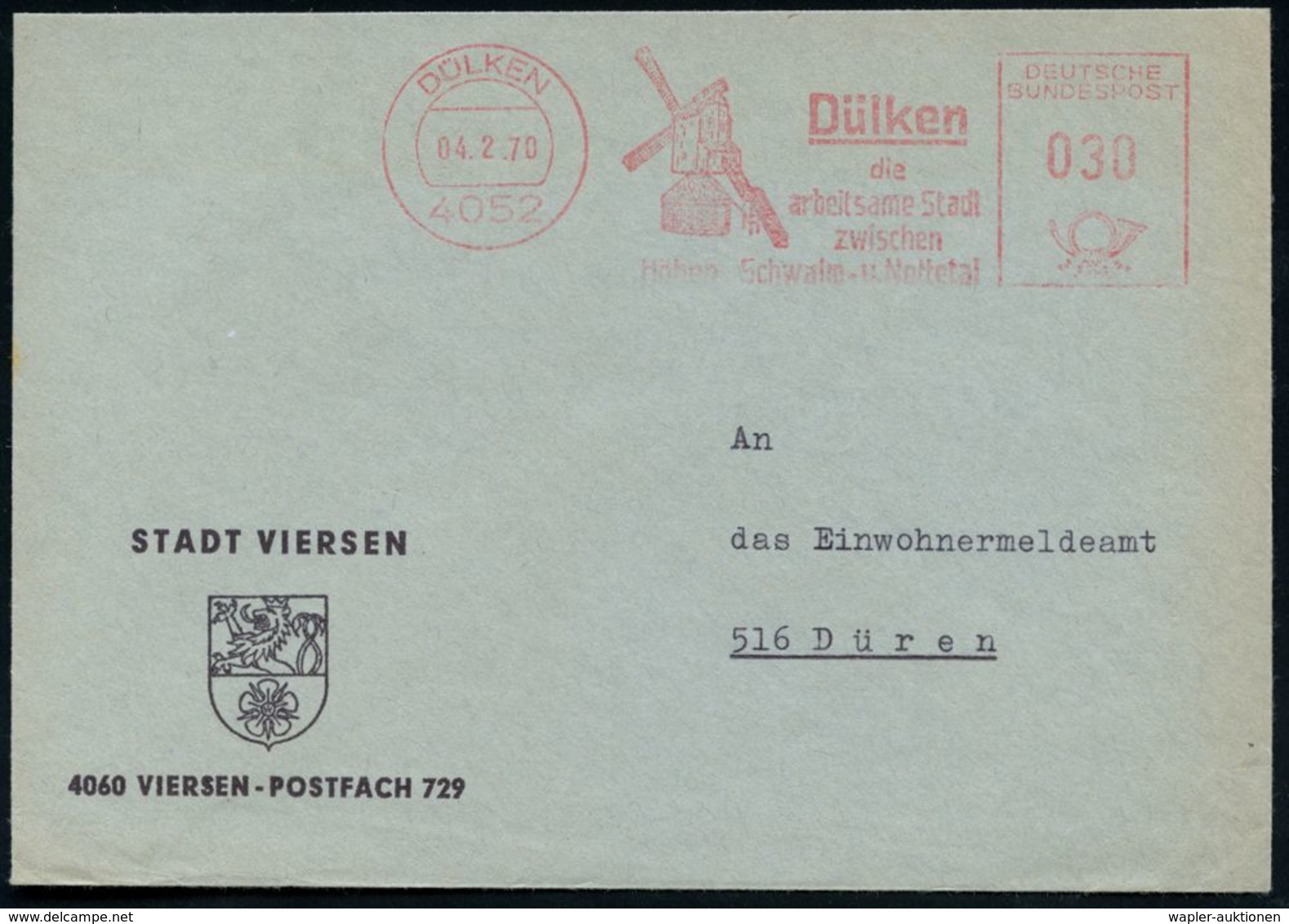 4052 DÜLKEN/ Die/ Arbeitsame Stadt... 1964 (22.1.) AFS = Windmühle , Dekorativer Kommunal-Bf. Mit Stadtwappen (Dü.E-23CG - Altri & Non Classificati