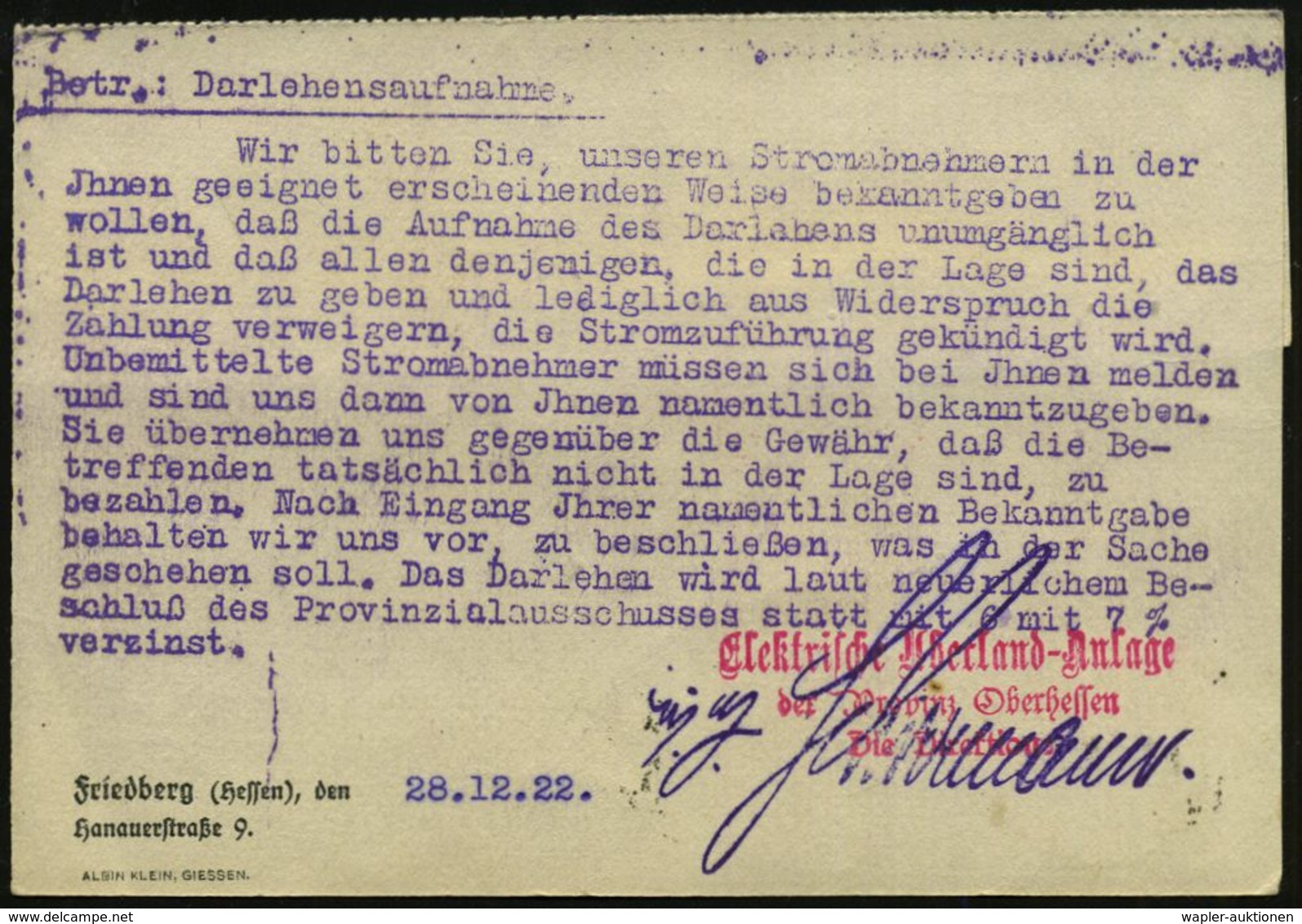 Friedberg/ Hessen 1922 (29.12.) 50 Pf. Ziffer (2x) U. 4 Mk. Posthorn, Je Mit Firmenlochung: "E Ü / O" = E Lektrische Übe - Elektriciteit