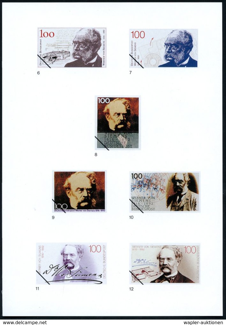 B.R.D. 1992 (Sept.) 100 Pf. "100. Todestag Werner V.Siemens", 28 Verschied. Color-Alternativ-Entwürfe D. Bundesdruckerei - Elektriciteit