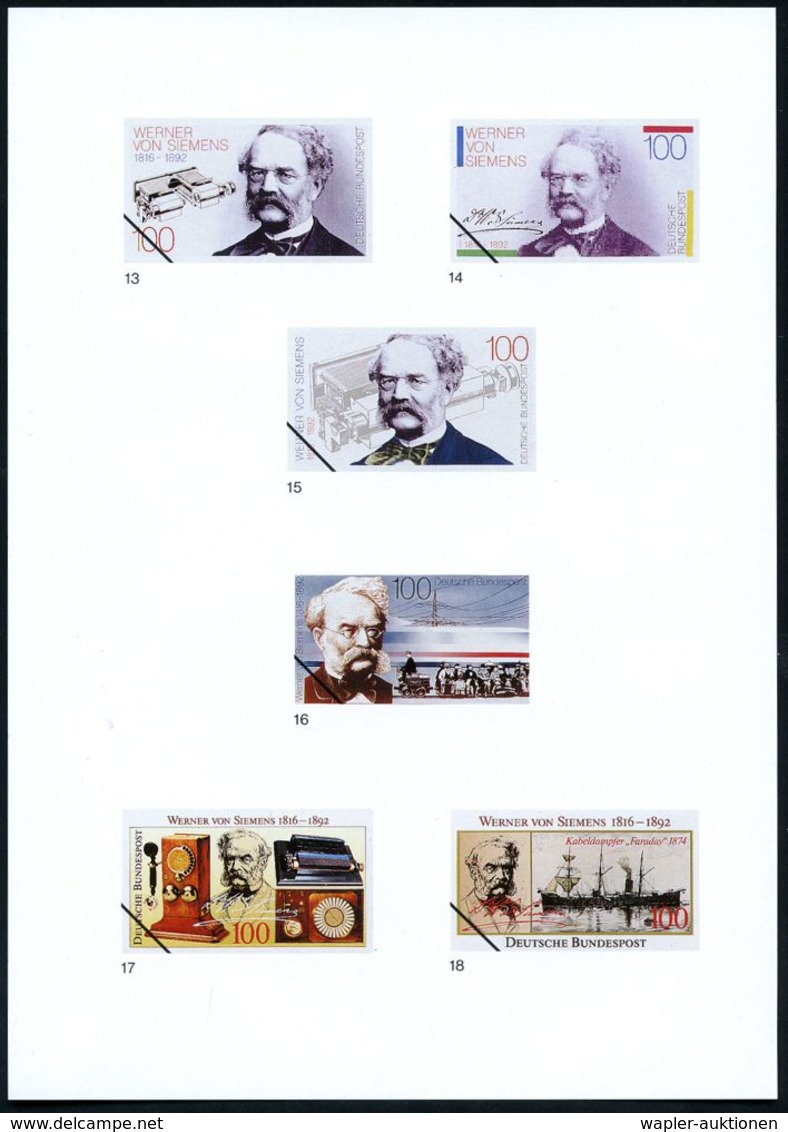 B.R.D. 1992 (Sept.) 100 Pf. "100. Todestag Werner V.Siemens", 28 Verschied. Color-Alternativ-Entwürfe D. Bundesdruckerei - Elektriciteit