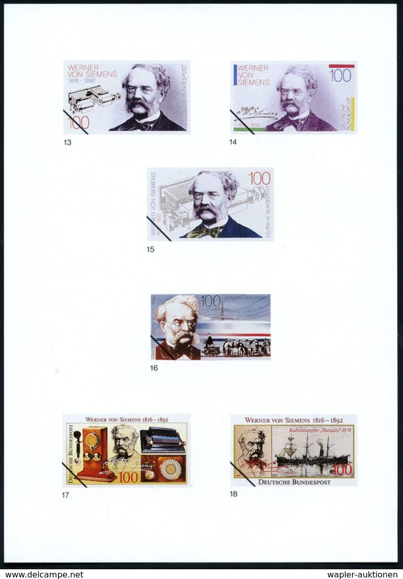 B.R.D. 1992 (Sept.) 100 Pf. "100. Todestag Werner V.Siemens", 28 Verschied. Color-Alternativ-Entwürfe D. Bundesdruckerei - Electricité