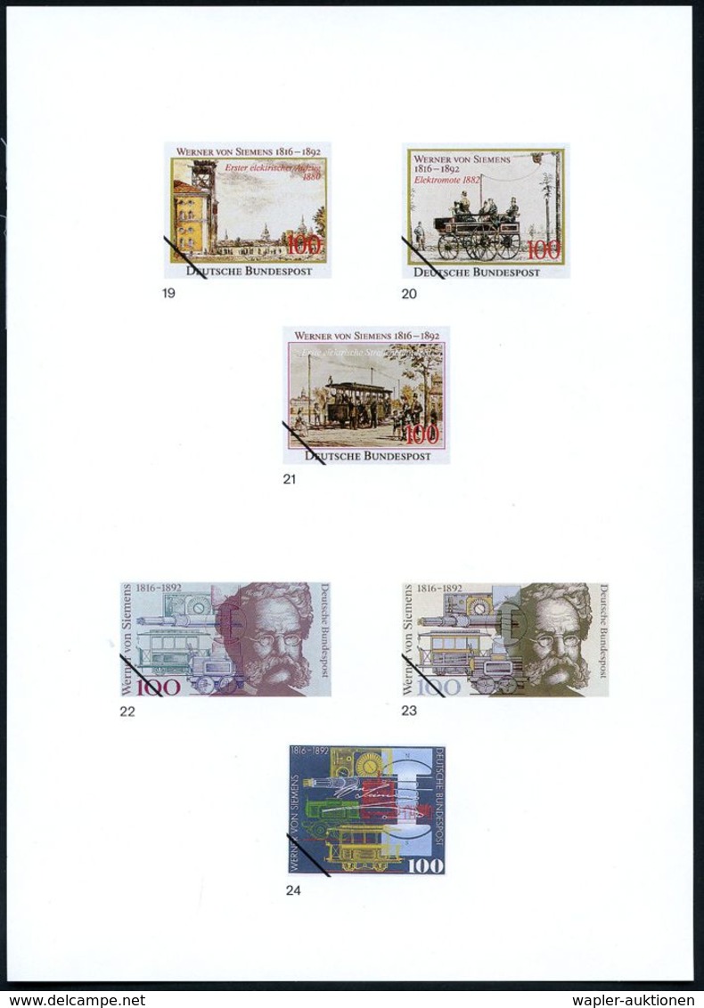 B.R.D. 1992 (Sept.) 100 Pf. "100. Todestag Werner V.Siemens", 28 Verschied. Color-Alternativ-Entwürfe D. Bundesdruckerei - Elektriciteit