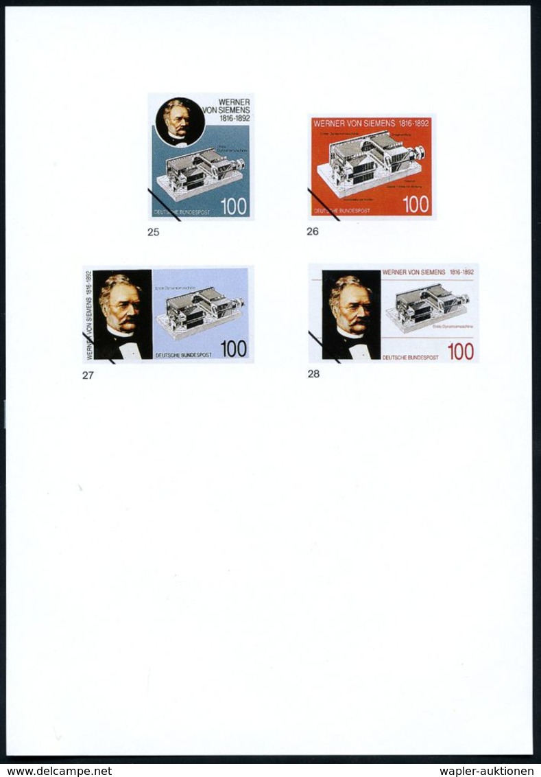 B.R.D. 1992 (Sept.) 100 Pf. "100. Todestag Werner V.Siemens", 28 Verschied. Color-Alternativ-Entwürfe D. Bundesdruckerei - Elektriciteit