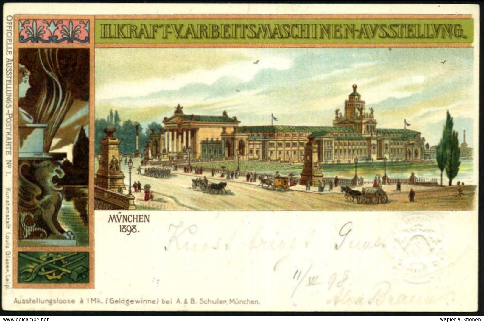 MUENCHEN/ Maschinen-Ausstellung 1898 (Juni) SSt Auf PP 5 Pf. Wappen, Grün: II. KRAFT V. ARBEITSCHINEN-AVSSTELLUNG = Isar - Altri & Non Classificati