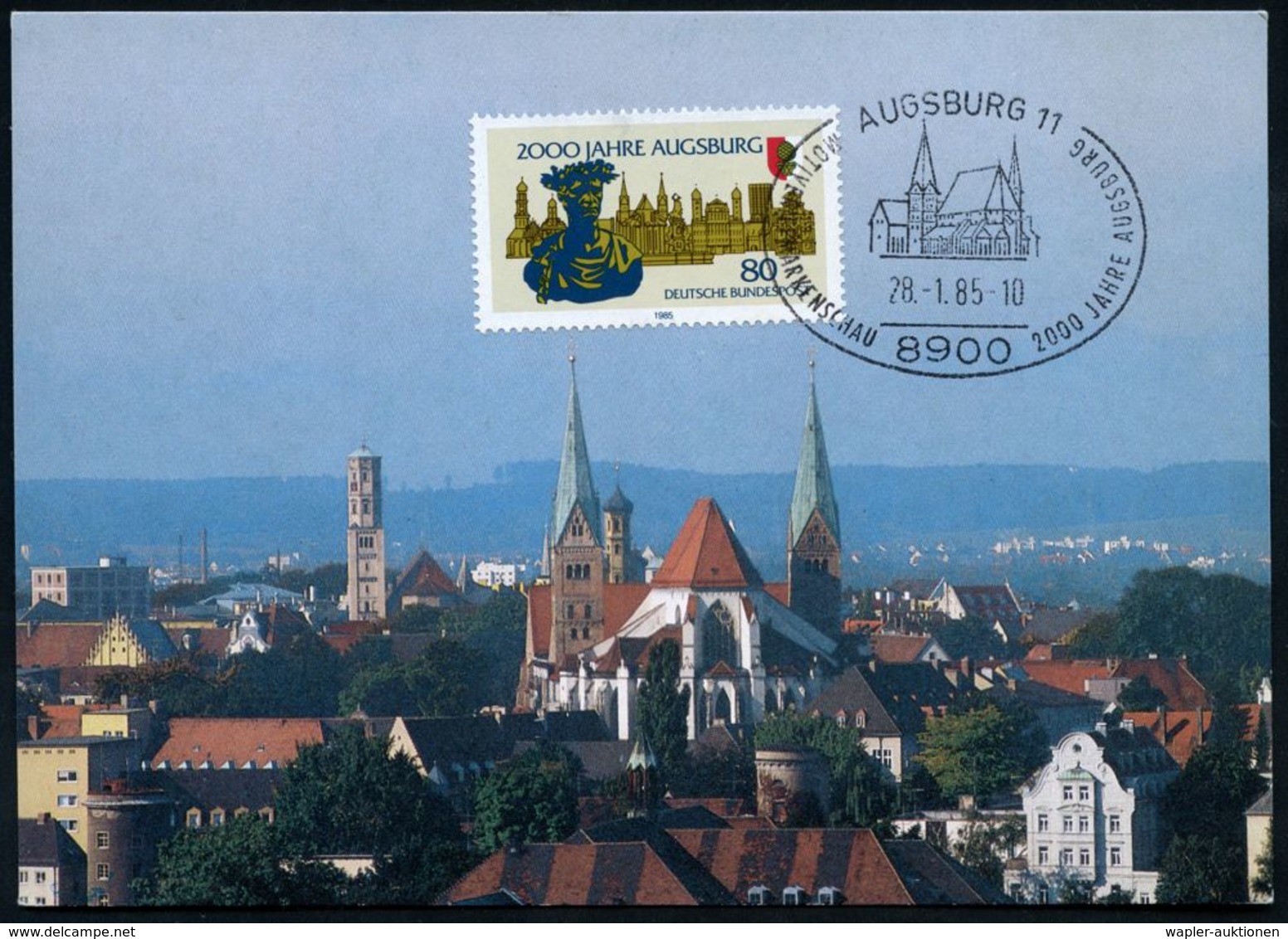 8900 AUGSBURG 11/ ..2000 JAHRE AUGSBURG 1985 (28.1.) SSt (Dom) 2x Auf EF 80 Pf. "2000 Jahre Augsburg", Kaiser Augustus ( - Andere & Zonder Classificatie