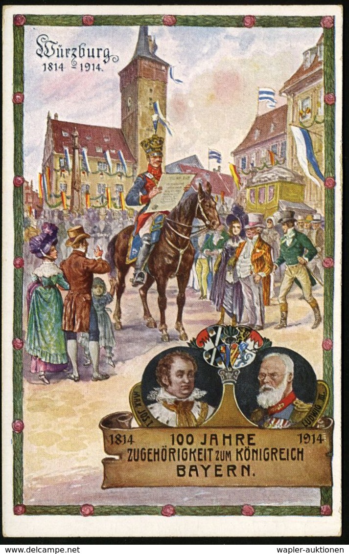 Würzburg 1914 PP 5 Pf. Hupp-Wappen, Grün: 1814 100 JAHRE ZUGEHÖRIGKEIT ZUM KÖNIGREICH BAYERN (Kavallerist Verliest Prokl - Andere & Zonder Classificatie