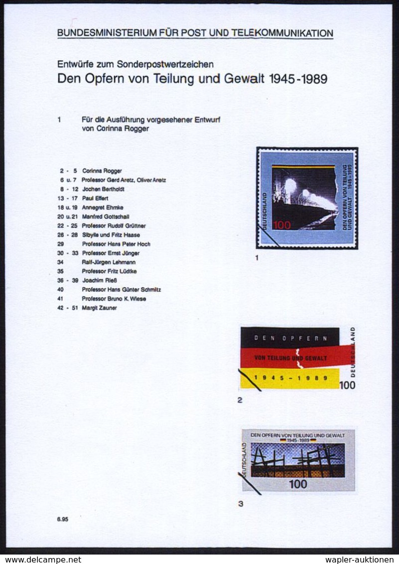 B.R.D. 1995 (Juni) 100 Pf. "Den Opfern Von Teilung U. Gewalt 1945-89", 61 Verschied. Color-Alternativ-Entwürfe Der Bunde - Andere & Zonder Classificatie