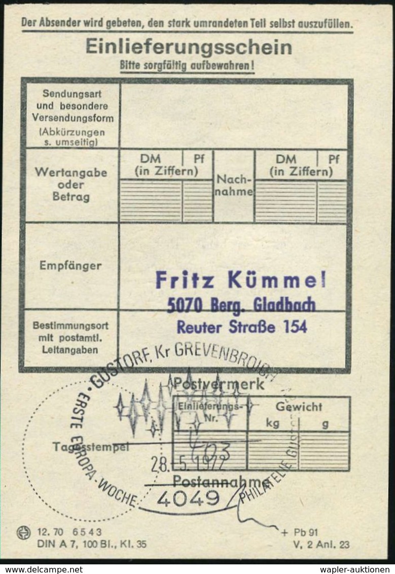 4049 GUSTORF,Kr GREVENBROICH/ ERSTE EUROPA WOCHE.. 1972 (28.5.) SSt = CEPT-Motiv + Motivgl. Frankatur + SRZ: 4040 Gustor - Andere & Zonder Classificatie
