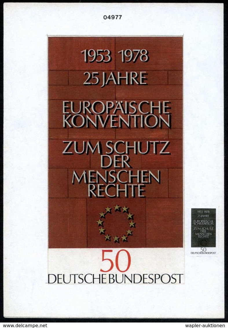 B.R.D. 1978 50 Pf. "25 Jahre Europ. Menschenrechts-Konvention", Orig. Künstler-Entwurf Von Prof. Froitzheim (17,4 X 14 C - Sonstige & Ohne Zuordnung