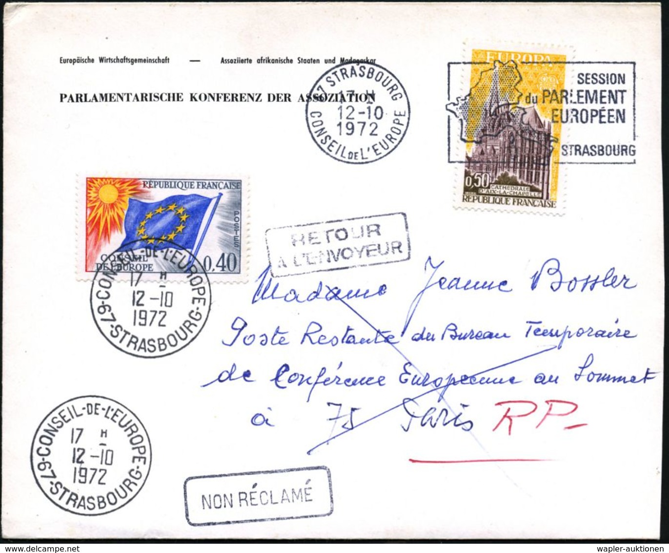 FRANKREICH 1972 (12.10.) MWSt.: 67 STRASSBOURG/CONSEIL DE L'EUROPE/SESSION/du PARLEMENT/EUROPEEN Auf 50 C. Europa + 1K:  - Andere & Zonder Classificatie