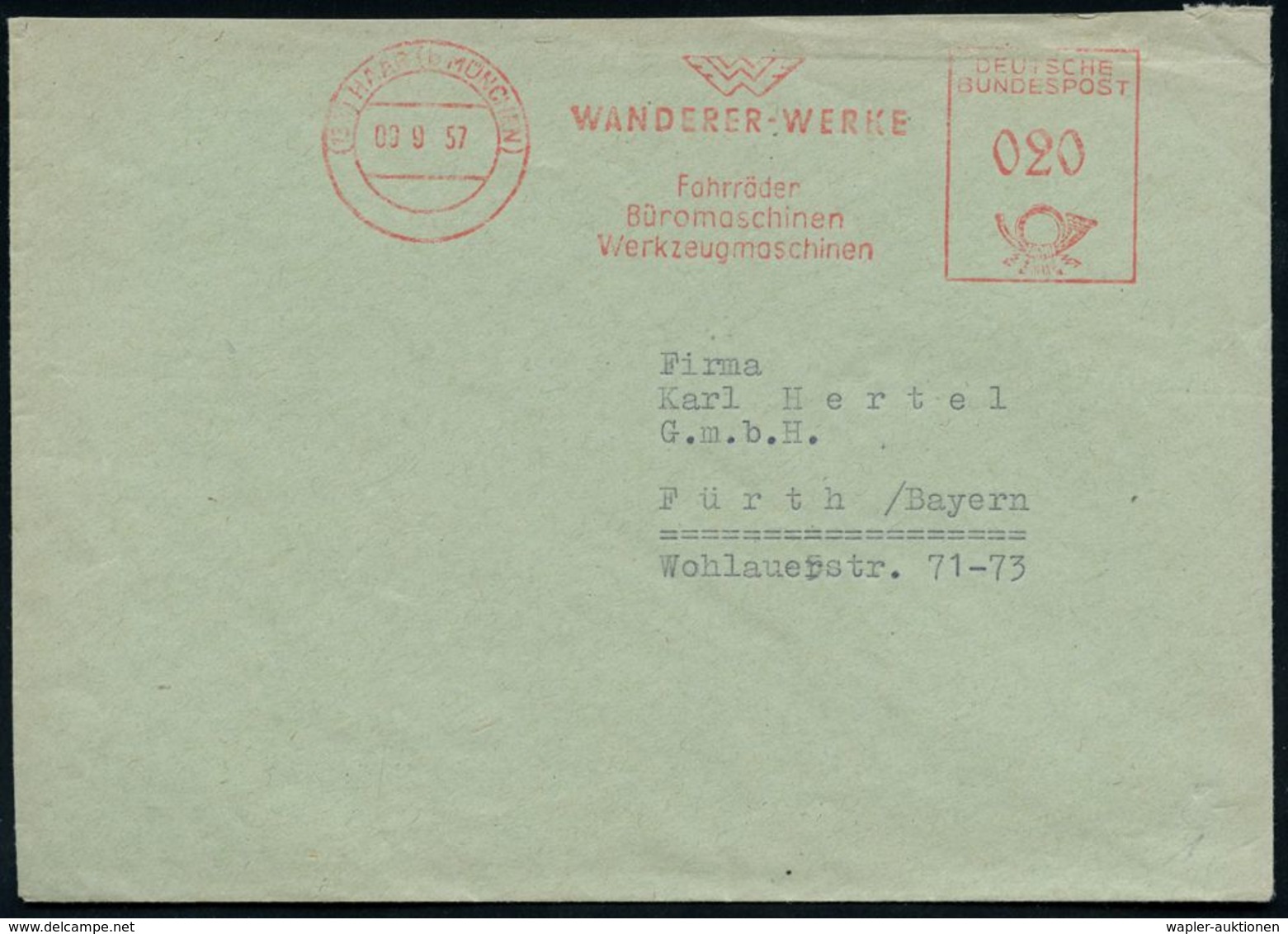 (13b) HAAR (b MÜNCHEN)/ WANDERER-WERKE/ Fahrräder/ Büromaschinen.. 1957 (9.9.) Seltener AFS (altes Firmenlogo "W W") Fir - Altri (Terra)