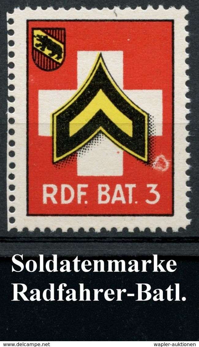 SCHWEIZ 1939 Soldatenmarke, Gez.: R(A)DF(AHR). BAT. 3 , Abart Plattenfehler: Weißer Kringel , Postfr. (Su.8 Abart) - F A - Autres (Terre)