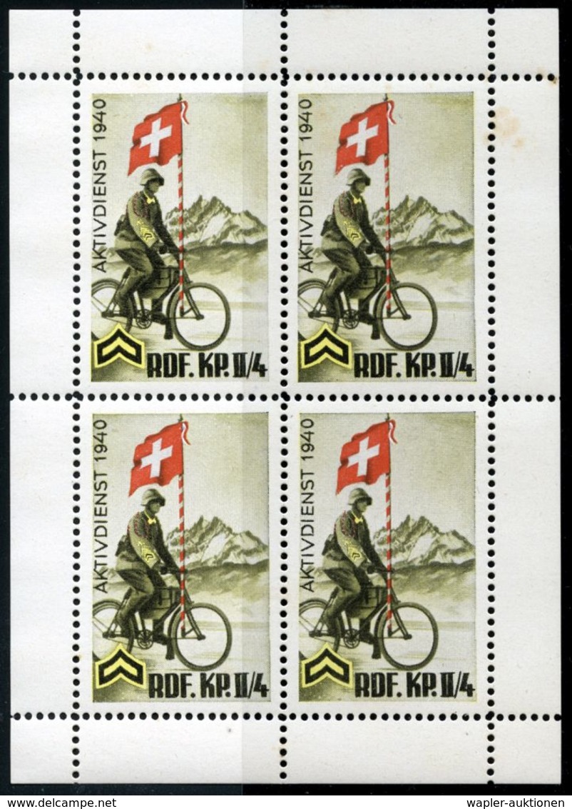 SCHWEIZ 1940 Soldatenmke. "Radfahrer Komp. II-4" Gez. Kleinbogen =  4 Stück (Radfahrer Mit Flagge, Alpen), Voller Orig.G - Autres (Terre)